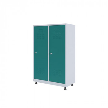 RFG Wardrobe, metal, double, with two doors, 80 x 40 x 120 cm, white, with turquoise doors
